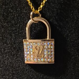 Louis Vuitton Gold and Crystal Padlock Pendant